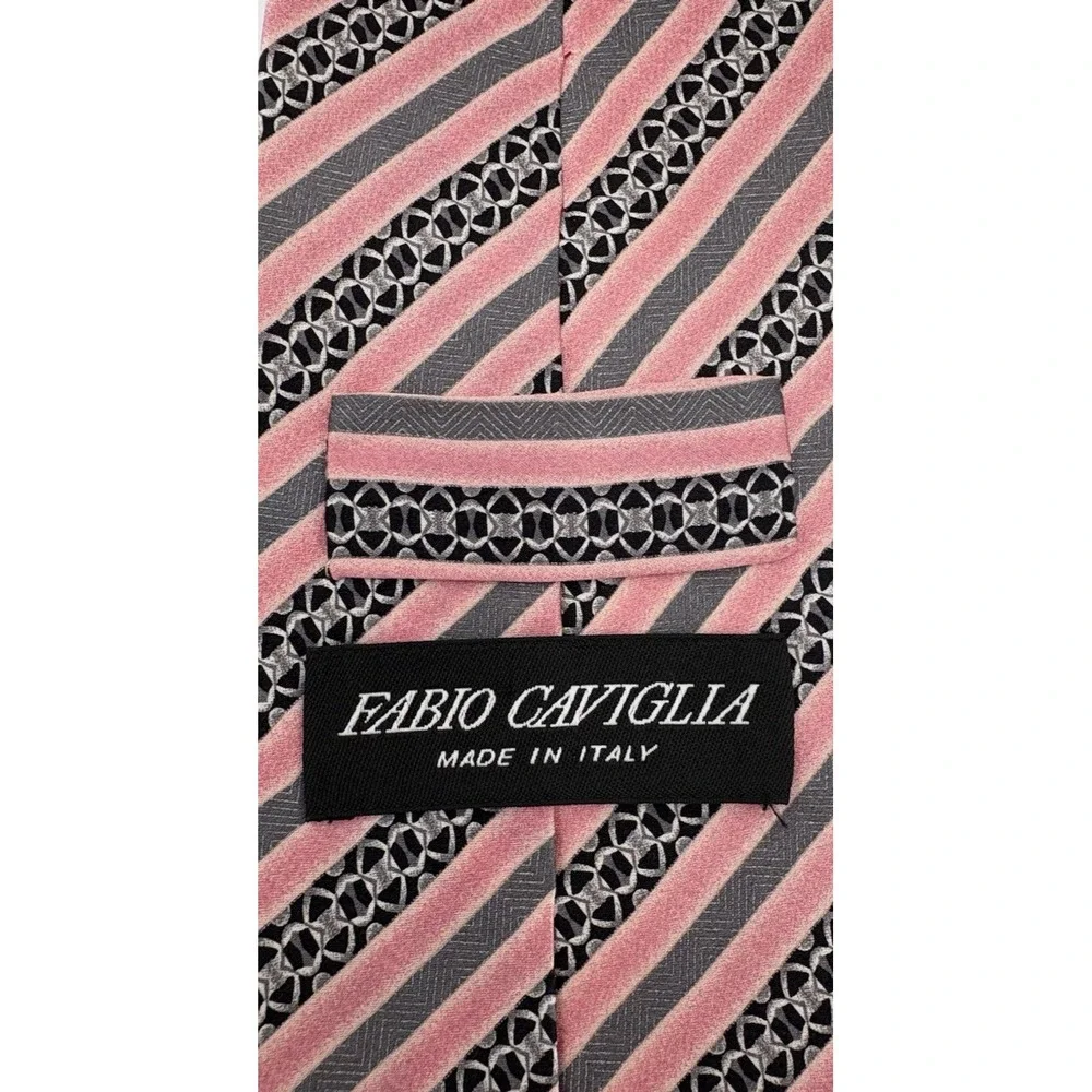 Pink Tie 100% Silk Italian Tie Pink Fabio Caviglia Striped Designer EUC